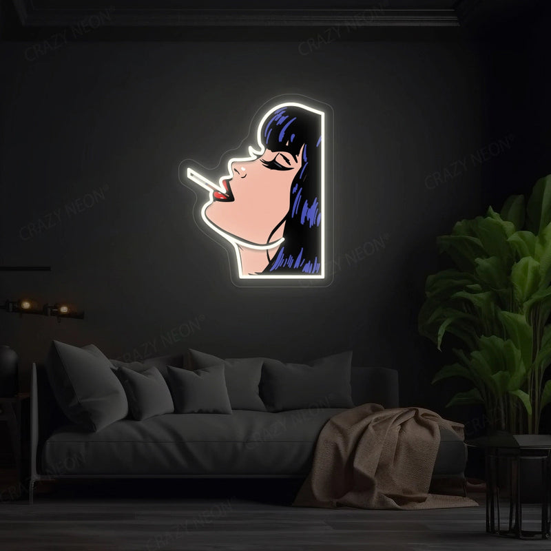 Woman Smoking Cigarette Pop Art Neon Sign