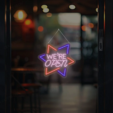 Star Shape We Are Open Neon